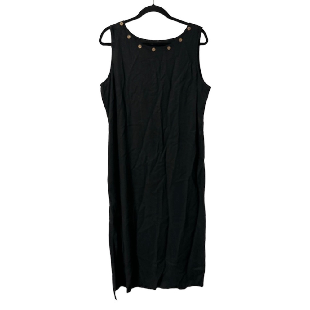 Vintage MHM Melissa Harper Black Linen Blend Tank Dress Size 14 Coastal Cruise